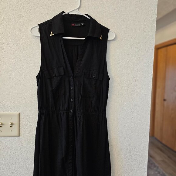 ULTRA FLIRT Black Dress Size XL Button Down Gold Collar Accents Sleeveless - Picture 4 of 9